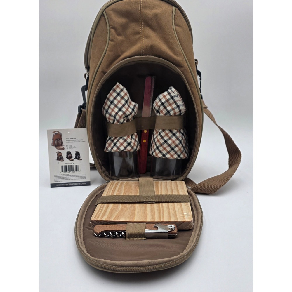 Oak & Olive Brava Wine and Cheese Picnic Tote Set Brown Insulated 2 Bottle Bag